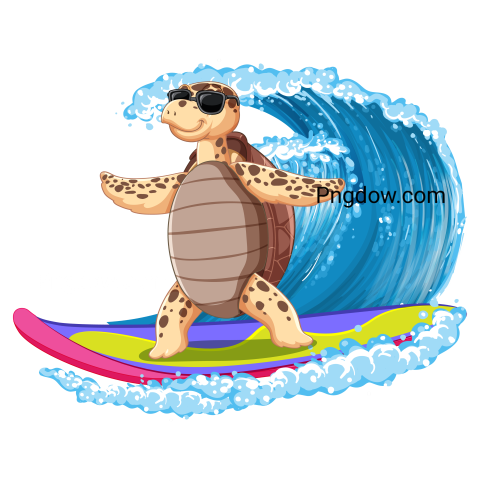 Cute Turtle Cartoon Character Surfing