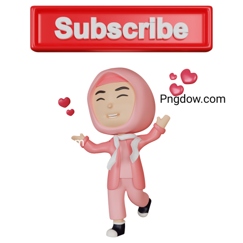 3d cute character girl subscribe Png image