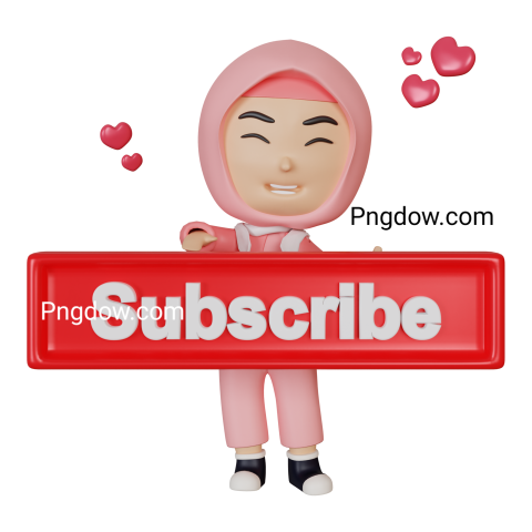 3d cute character girl subscribe with love, Png image free