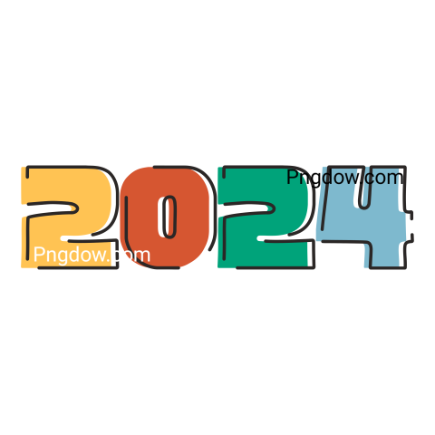 2024 colorful outline numbers for new year