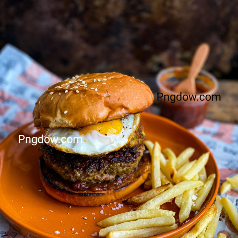 Burger with fried egg background