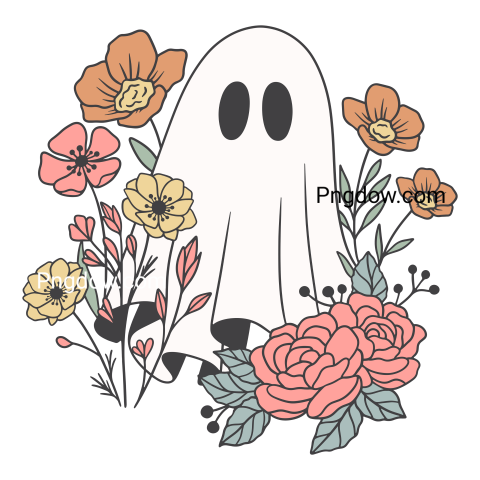 Floral cute ghost transparent background