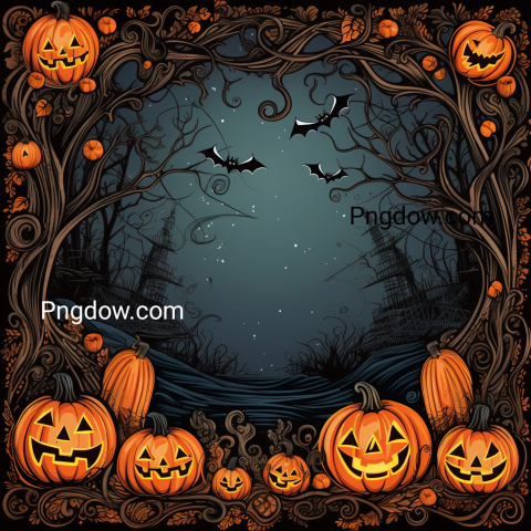 Halloween Border Design Background, Pumpkin Halloween in Dark Night Background Design for Halloween October