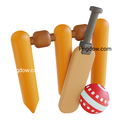 3D illustration cricket bat ball and wicket