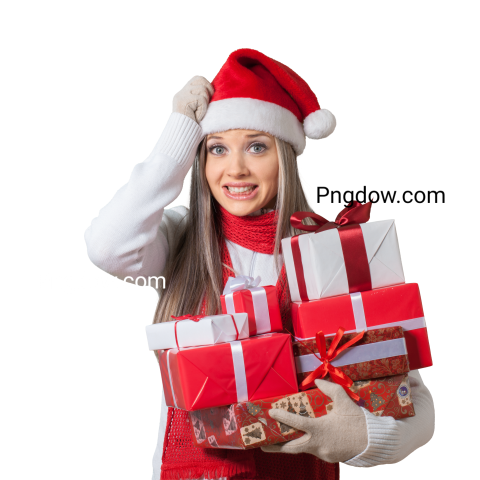 Stressed Woman with Christmas Gifts   Isolated