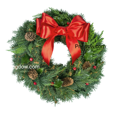 Christmas Wreath with Red Berries,Ribbon and Cones   Isolated
