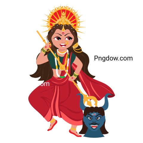 Hindu Mythology Goddess Durga Killing Mahishasura Demon On White Background