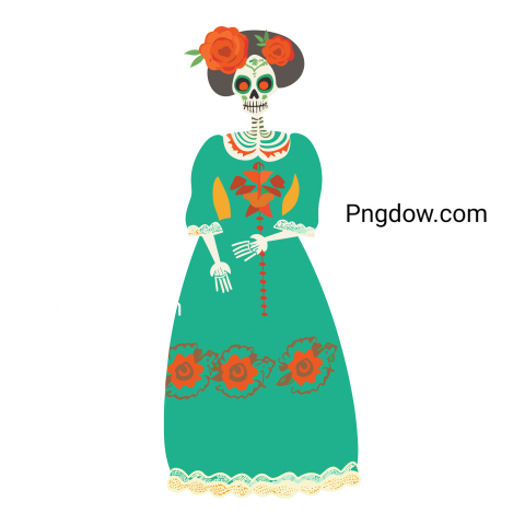 Dia de los Muertos female skeleton flat illustration