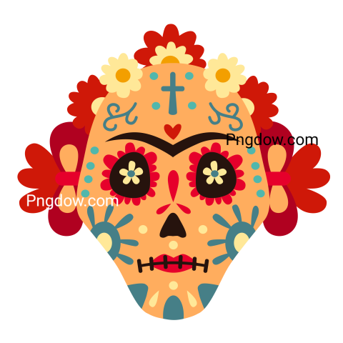 Dia De Los Muertos Skull Mexican Day of the Dead Decorative Man and Woman Sugar Skulls with Flower, Mexico Holiday Skeleton Face Vector Set