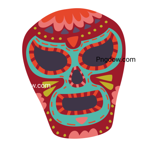 Mexican Sugar Skull with Colorful Pattern, Dia De Muertos Cartoon Vector Illustration