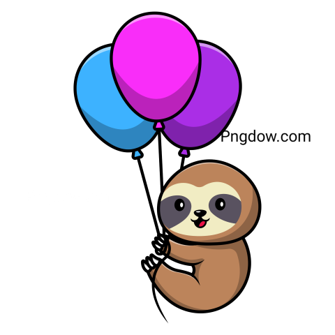 Cute Sloth Floating With Balloon Cartoon