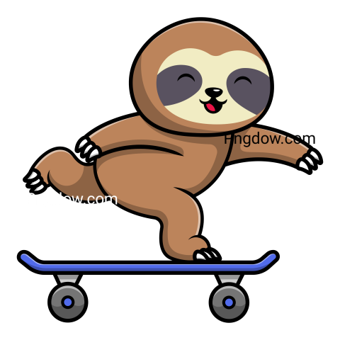 Cute Sloth Playing Skateboard Cartoon