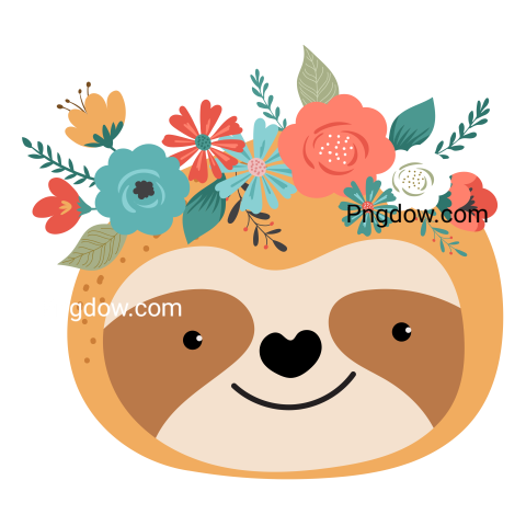 Cute Sloth with Flower Wreath Cartoon Style Illustration