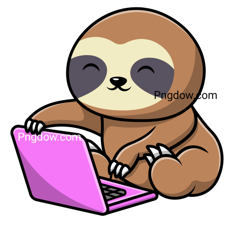 Cute Sloth Working On Laptop Cartoon