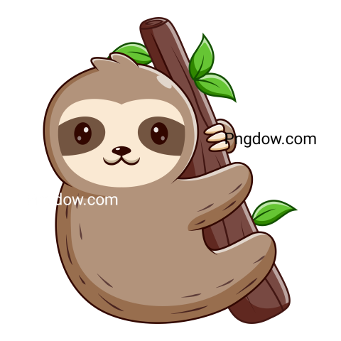 Sloth Cartoon Hanging on The Tree, Sloth Mascot Cartoon Character