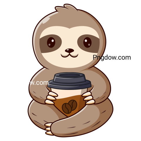 Sloth Cartoon holding a cup of coffee, Sloth Mascot Cartoon Character