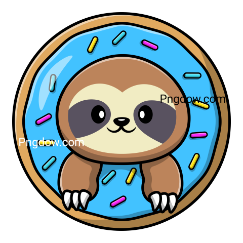 Cute Sloth In Doughnut Cartoon