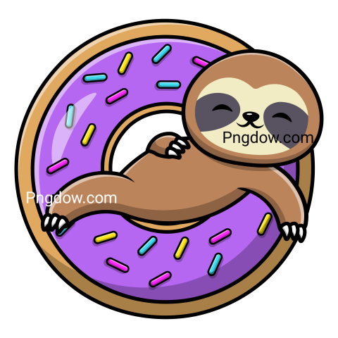 Cute Sloth On Doughnut Cartoon