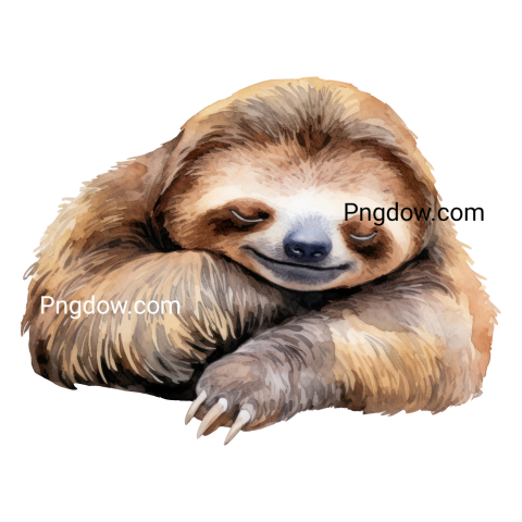 Cute sloth watercolor illustration transparent background