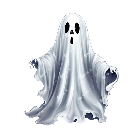 Halloween ghost on transparent background  Spirit figure, PNG element  Generative Ai