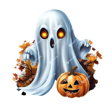 Halloween ghost on transparent background  Spirit figure, PNG free element Generative Ai