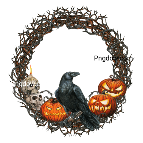 Watercolor Raven with Pumpkins