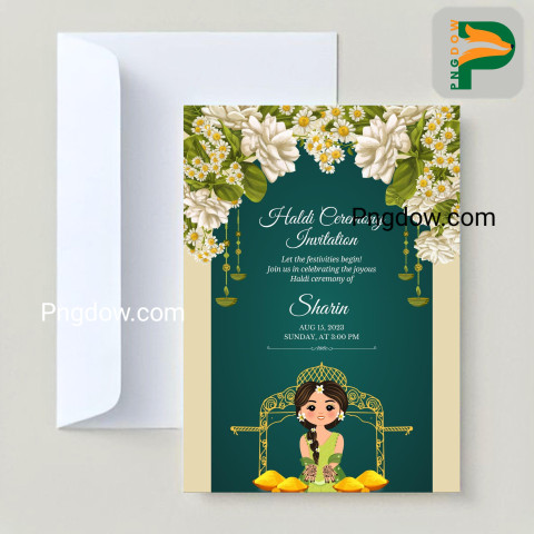 Elegant Floral Wedding Invitation Card with Cute Indian Couple   Premium Vector Design
