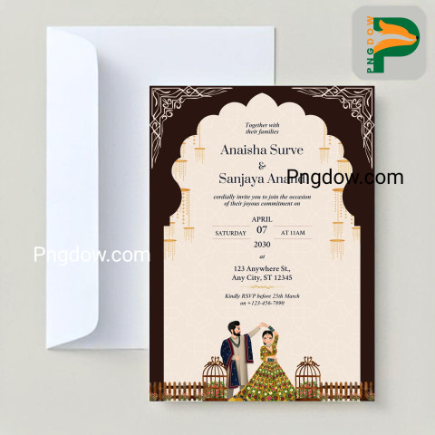 Stunning Floral Wedding Invitation Card featuring a Cute Indian Couple, Premium Vector Design