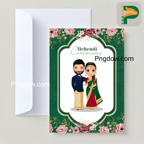 Stunning Floral Wedding Invitation Card featuring a Cute Indian Couple   Premium Vector Design