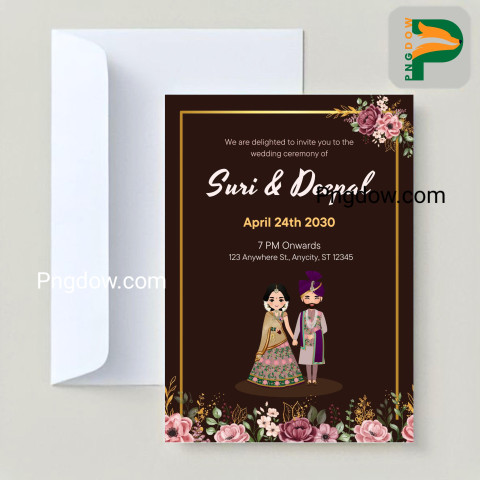 Exquisite Indian Wedding Invitations | Premium Vector of Cute Couple with Floral Design