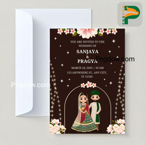 Elevate Your Wedding with a Premium Vector, Cute Indian Couple on Flower Wedding Invitation Card
