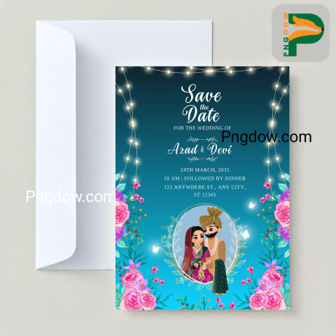 Unique and Elegant Wedding Invitation Card with Cute Indian Couple, Premium Vector Designs