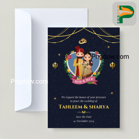 Exquisite Indian Wedding Invitation Card with Cute Couple in Premium Vector