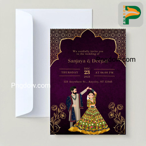 Stunning Indian Wedding Invitation Card with Adorable Vector Couple