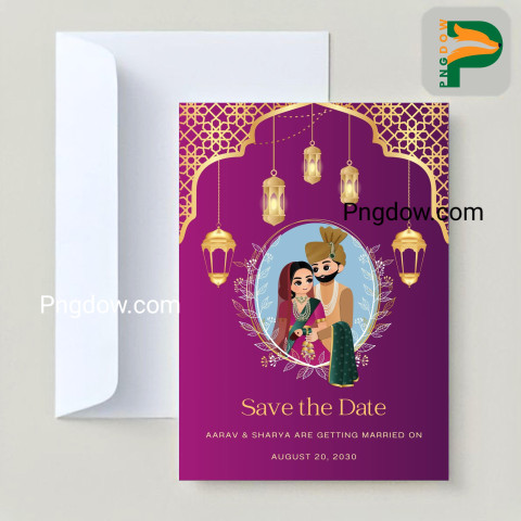 Exquisite Wedding Invitation Card with Adorable Indian Couple | Premium Vector