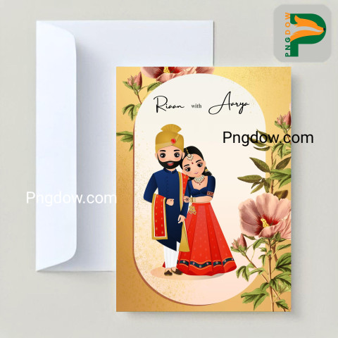 Download Charming Wedding Invitation Card with Adorable Indian Couple in Traditional Attire