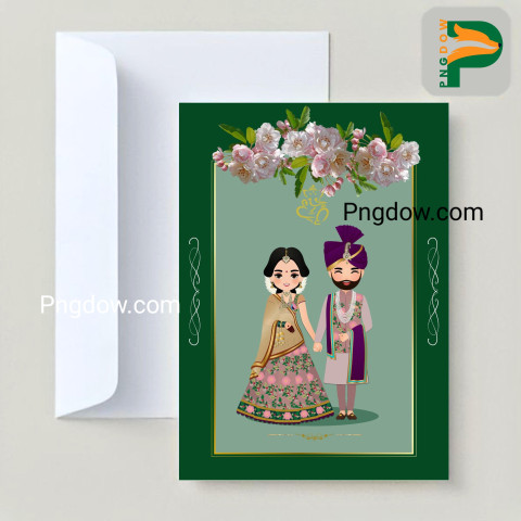 Download Adorable Indian Cartoon Wedding Invitation Card for the Bride and Groom