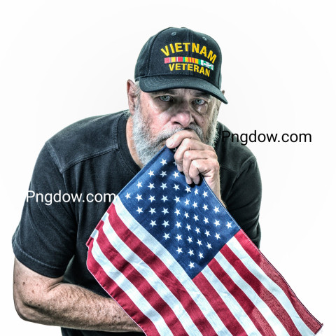 Crying US Navy Vietnam Veteran Holding American Flag