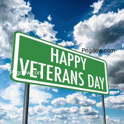 Veterans day road sign on blue sky