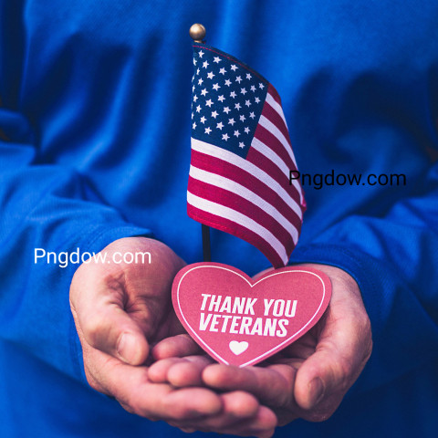 Veterans Day in America  Male hands holding thank you message