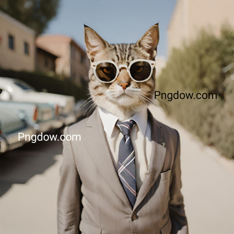 A cat wearing sunglasses and a suit with a tie (2)