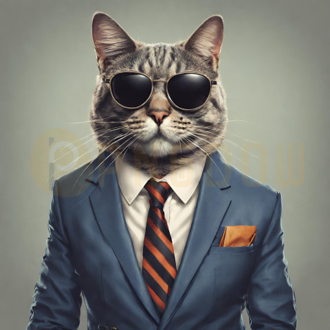 A cat wearing sunglasses and a suit with a tie (7)