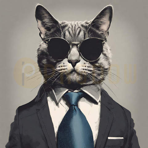 A cat wearing sunglasses and a suit with a tie (8)