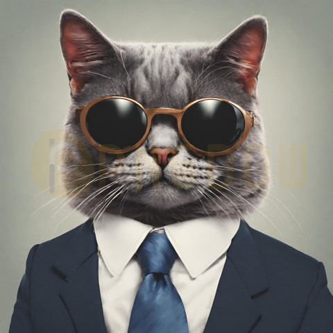 A cat wearing sunglasses and a suit with a tie (10)