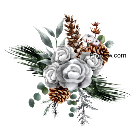 Watercolor Christmas Bouquet, free PNG