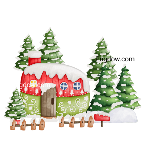 Watercolor winter house with a snow cap, Christmas House, watercolor illustration, (7)