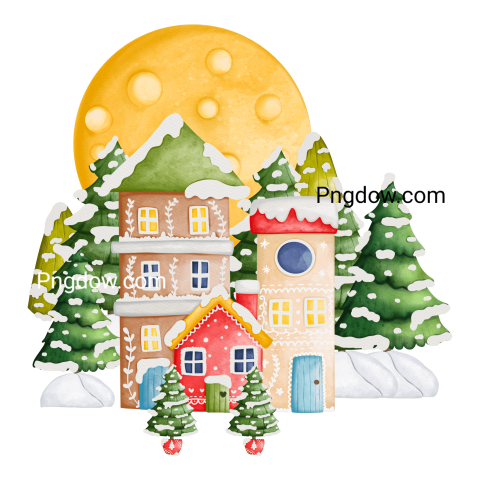 Watercolor winter house with a snow cap, Christmas House, watercolor illustration, (9)