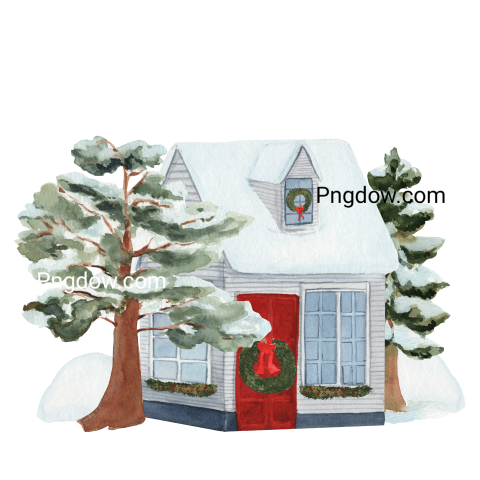 Watercolor winter house with a snow cap, Christmas House, watercolor illustration