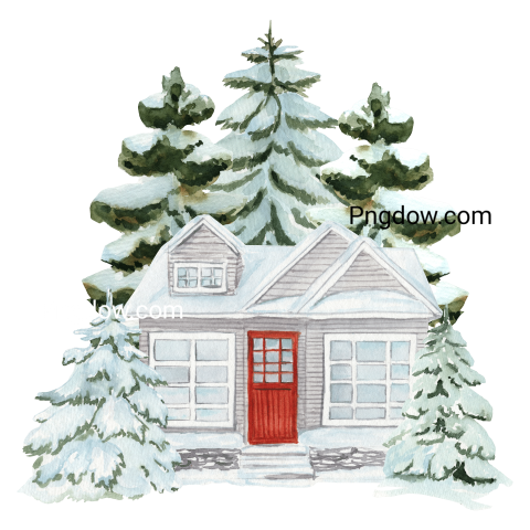 Watercolor winter house with a snow cap, Christmas House, watercolor illustration, (17)