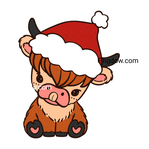 Baby Highland cow with Santa hat Christmas sticker Png, (2)
